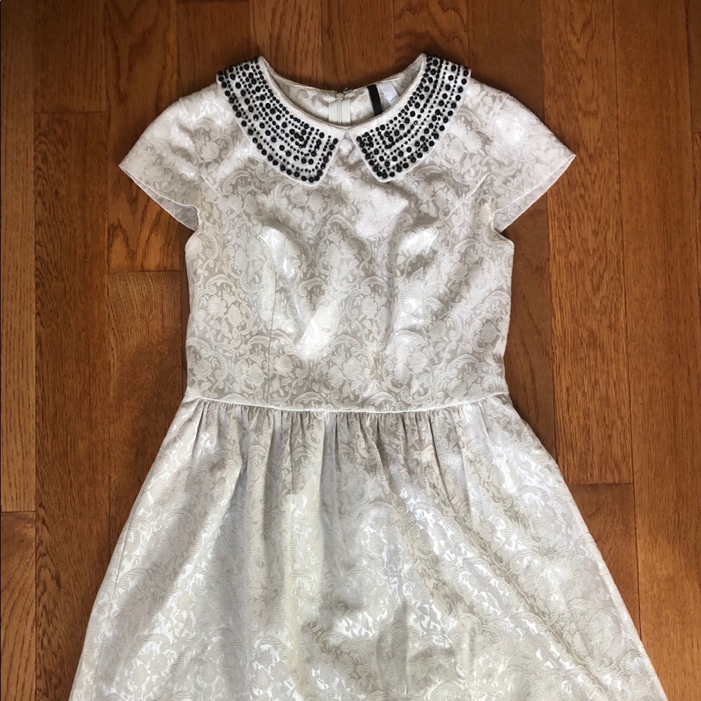Kenzie Cream Brocade Dress w/Black Beading